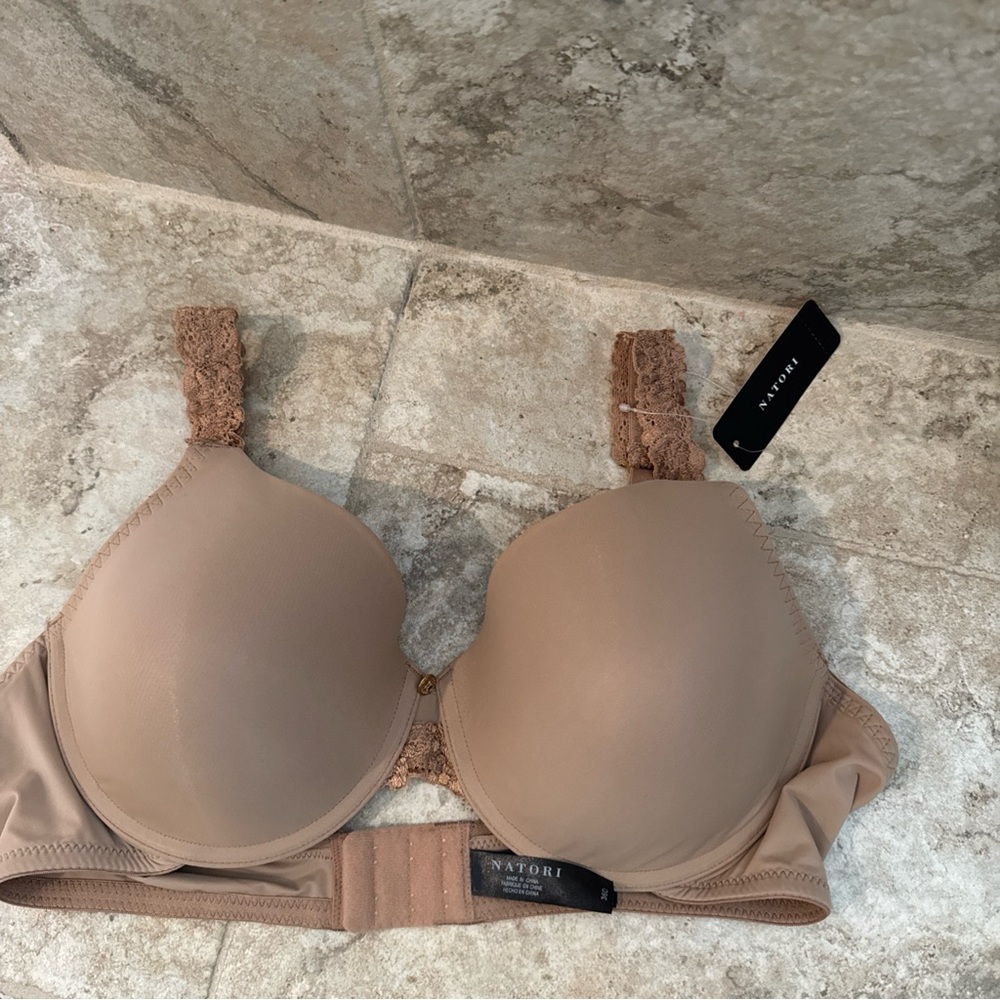 NWT Natori 736037 Body Double Lace Trim Contour Underwire Bra SUNTAN size 36 D